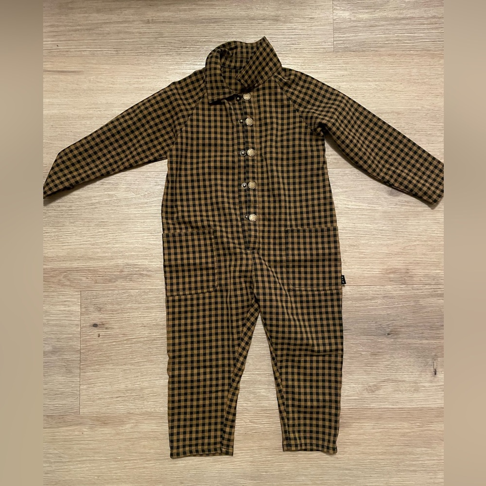 Rylee + Cru kids snap Jumpsuit. Chartreuse Plaid